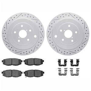 Dynamic Friction 2712-13083 - Rear Brake Kit - Geoperformance Coated Drilled and Slotted Brake Rotor and Active Performance 309 Brake Pads