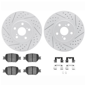 Dynamic Friction 2712-76016 - Front Brake Kit - Geoperformance Coated Drilled and Slotted Brake Rotor and Active Performance 309 Brake Pads