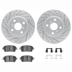Dynamic Friction 2712-91004 - Front Brake Kit - Geoperformance Coated Drilled and Slotted Brake Rotor and Active Performance 309 Brake Pads