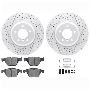 Dynamic Friction 2612-31119 - Front Brake Kit - Coated Drilled and Slotted Brake Rotors and 5000 Euro Ceramic Brake Pads with Hardware
