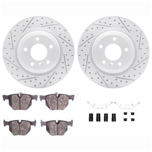 Dynamic Friction 2612-31143 - Rear Brake Kit - Coated Drilled and Slotted Brake Rotors and 5000 Euro Ceramic Brake Pads with Hardware