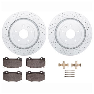 Dynamic Friction 2612-47024 - Rear Brake Kit - Coated Drilled and Slotted Brake Rotors and 5000 Euro Ceramic Brake Pads with Hardware