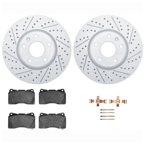 Dynamic Friction 2612-47028 - Front Brake Kit - Coated Drilled and Slotted Brake Rotors and 5000 Euro Ceramic Brake Pads with Hardware