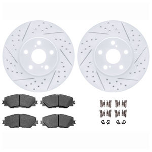 Dynamic Friction 2512-76041 - Front Brake Kit - Coated Drilled and Slotted Brake Rotors and 5000 Advanced Brake Pads with Hardware