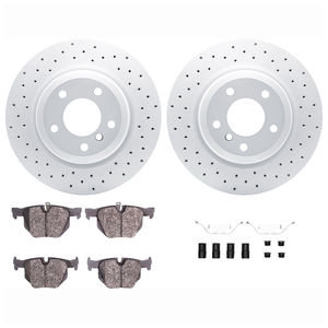 Dynamic Friction 2512-31278 - Rear Brake Kit - Coated Drilled Brake Rotors with 5000 Advanced Brake Pads includes Hardware