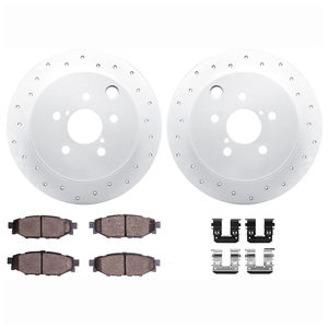 Dynamic Friction 2512-13102 - Rear Brake Kit - Coated Drilled Brake Rotors with 5000 Advanced Brake Pads includes Hardware