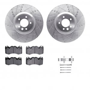 Dynamic Friction 7312-11022 - Front Brake Kit - Silver Zinc Coated Drilled and Slotted Rotors and 3000 Ceramic Brake Pads with Hardware