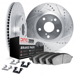 Dynamic Friction 7312-47009 - Front Brake Kit - Silver Zinc Coated Drilled and Slotted Rotors and 3000 Ceramic Brake Pads with Hardware