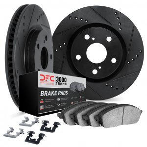 Dynamic Friction 8312-11022 - Front Brake Kit - Black Zinc Coated Drilled and Slotted Rotors and 3000 Ceramic Brake Pads With Hardware