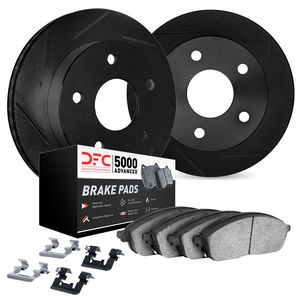 Dynamic Friction 3514-27078 - Front and Rear Brake Kit - Black Zinc Coated Slotted Rotors and 5000 Brake Pads With Hardware