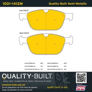 Quality-Built 1001-1412M - Front Premium Semi-Metallic Brake Pad Set