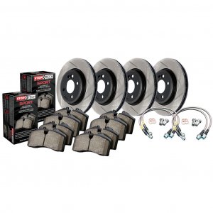 Stoptech 977.34017 - Front and Rear Sport Disc Brake Pad and Rotor Kit, Slotted, 4-Wheel Set