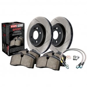 Stoptech 977.34017F - Front Sport Disc Brake Pad and Rotor Kit, Slotted, 2-Wheel Set