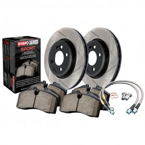 Stoptech 977.34017R - Rear Sport Disc Brake Pad and Rotor Kit, Slotted, 2-Wheel Set