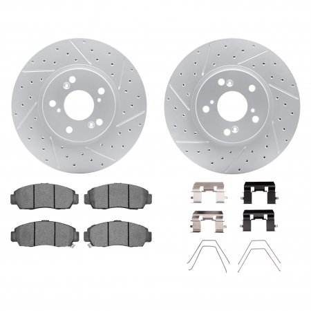 Dynamic Friction 2712-59107 - Brake Kit - Geoperformance Drilled and Slotted Rotors with Active Performance Pads Includes Hardware