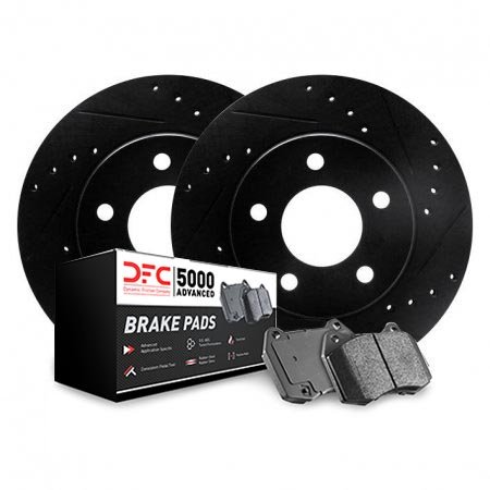 Dynamic Friction 8512-40048 - Brake Kit - Black Zinc Coated Drilled and Slotted Rotors and 5000 Brake Pads with Hardware