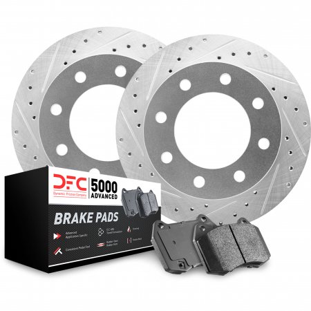 Dynamic Friction 2514-03058 - Brake Kit - Coated Drilled and Slotted Brake Rotors and 5000 Advanced Brake Pads with Hardware