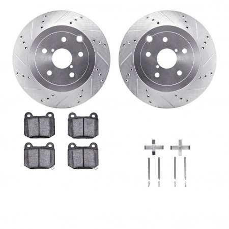 Dynamic Friction 7312-13042 - Brake Kit - Silver Zinc Coated Drilled and Slotted Rotors and 3000 Ceramic Brake Pads with Hardware