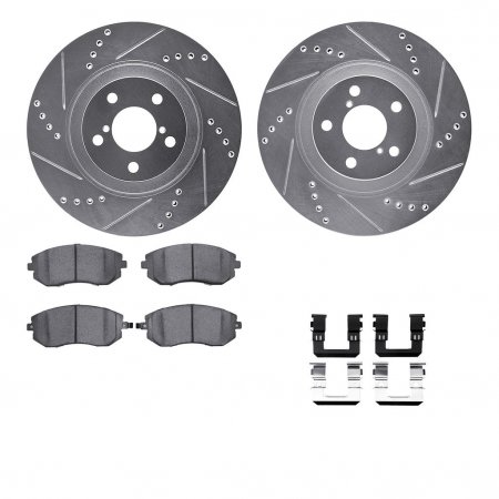 Dynamic Friction 7512-13029 - Brake Kit - Silver Zinc Coated Drilled and Slotted Rotors and 5000 Ceramic Brake Pads With Hardware
