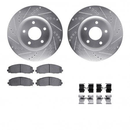 Dynamic Friction 7512-40093 - Brake Kit - Silver Zinc Coated Drilled and Slotted Rotors and 5000 Ceramic Brake Pads With Hardware