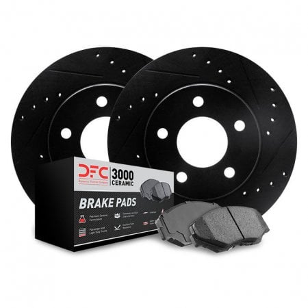 Dynamic Friction 7312-03104 - Brake Kit - Silver Zinc Coated Drilled and Slotted Rotors and 3000 Ceramic Brake Pads with Hardware