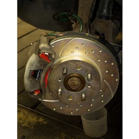 ebc redstuff brake pads with drilled slotted brake rotor