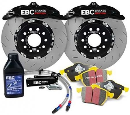 EBC Brakes BBK016BLK-2 - Big Brake Kit, with 2-Wheel Set Brake Pads, Black Calipers BC4104BLK, Swept Grooved